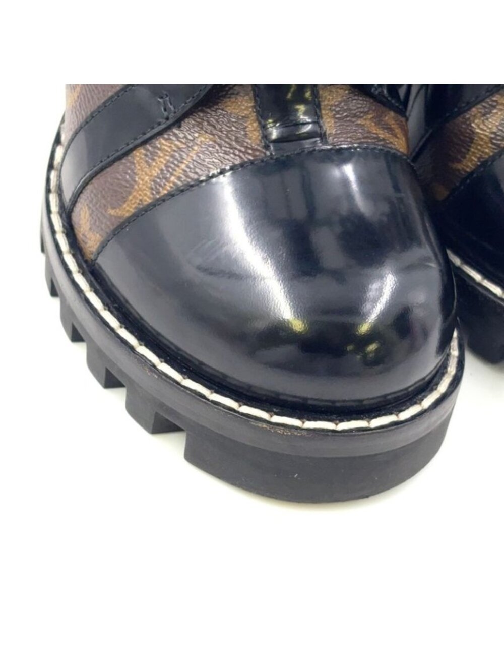 Louis Vuitton Star Trail Line Ankle Boots Monogram Enamel Leather Brown Black - Picture 12 of 15